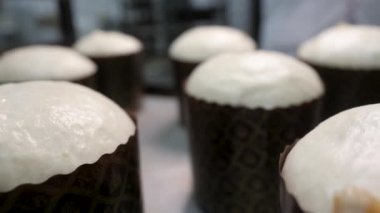 Lezzetli paskalya pastaları fırında pişiriliyor, mutlu paskalya konsepti. Stok görüntüleri. Kuru üzümlü hamur işi, Ortodoks bayramı konsepti..