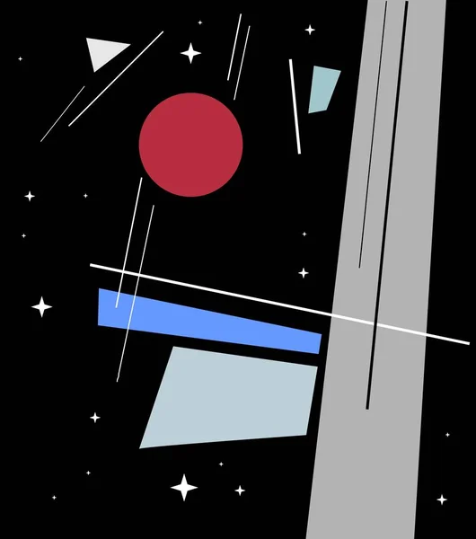 Цветные геометрические фигуры с чёрным небом и белыми звёздами на заднем плане. Абстрактные формы и формы в пространстве — стоковое фото