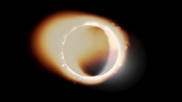 Teljes napfogyatkozás a Holdat, amely leginkább a látható nap, ami egy arany gyémánt gyűrű hatása, absztrakt tudományos háttér. Animáció. Gyönyörű égő gyűrű-gömb fekete háttér. — Stock videók