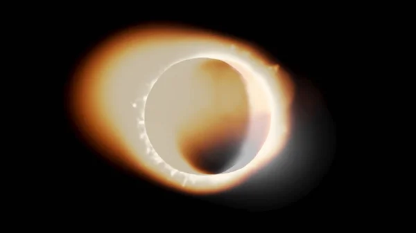 Полное солнечное затмение с Луной в основном покрывает видимое Солнце, создавая эффект золотого кольца с бриллиантами, абстрактный научный фон. Анимация. Красивое горящее кольцо - шар на черном фоне . — стоковое фото