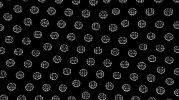 Formas triangulares brancas abstratas sobre fundo preto. Animação. Dodecaedros transparentes tridimensionais rotativos. Fundo de círculos rotativos de triângulos — Vídeo de Stock