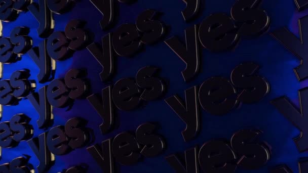 Achtergrond met bewegende woorden "Yes". Animatie. Abstracte animatie met driedimensionale metalen woorden Ja op zwarte achtergrond. Woord van drie letters voor toestemming — Stockvideo