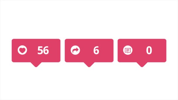 Animación engañar a las redes sociales. Animación. Grabación o vídeo está ganando popularidad en las redes sociales. Carteles rosados gustados, repost y comentarios aumentando en número — Vídeo de stock