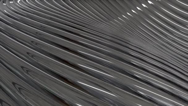 Líneas de metal que fluyen abstractas. Animación. Hermosas olas de material brillante que se extienden y reflejan el brillo de la luz — Vídeos de Stock