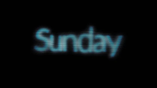 Teks hijau hari Minggu bersinar pada latar belakang hitam, konsep akhir pekan, loop mulus. Animasi. Minggu Sehari di layar TV lama dengan garis biru horisontal . — Stok Foto