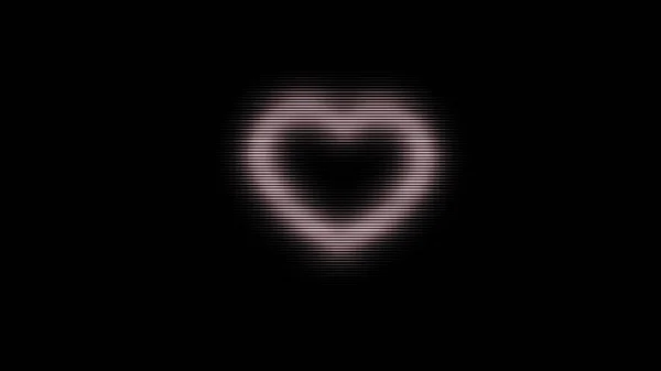 Corazón de píxel brillante abstracto sobre fondo negro, interferencia de fallo técnico. Animación. Pantalla de ruido y símbolo rosa del corazón parpadeando, lazo sin costuras . —  Fotos de Stock