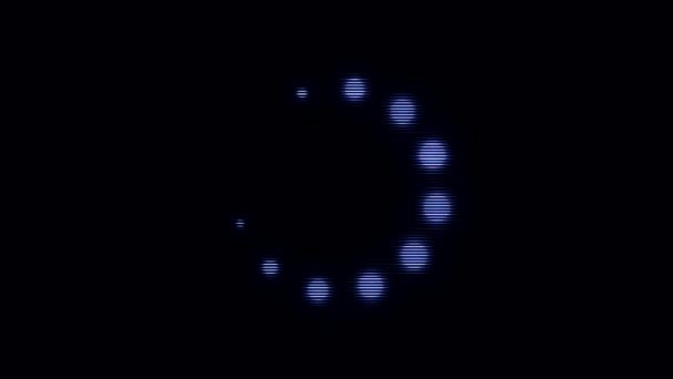 Nahrávám ikonu modrého kruhu s malými blikajícími sférami pohybujícími se na černém pozadí. Animace. Svítící tečky pohybující se v kruhu jeden po jednom, plynulá smyčka. — Stock video