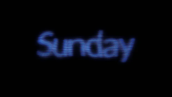 De Sunday Blue tekst schijnt op zwarte achtergrond, weekend concept, naadloze lus. Animatie. Een dag van de week zondag op het oude TV-scherm met horizontale vervaagde lijnen. — Stockfoto