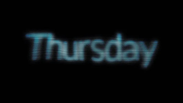 Day of the week thursday from neon letters of turquoise color blinking with glitch effect on black background, seamless loop. Animation. Glowing and shimmering word - day of a week. — Stock Photo, Image