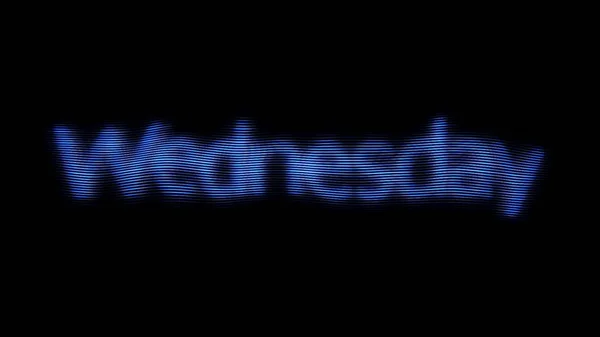 Abstrakte blaue Wort Mittwoch im Retro-Stil und Pixelverzerrungen Litts auf schwarzem Hintergrund, nahtlose Schleife. Animation. Schimmernde Buchstaben eines Wochentages. — Stockfoto
