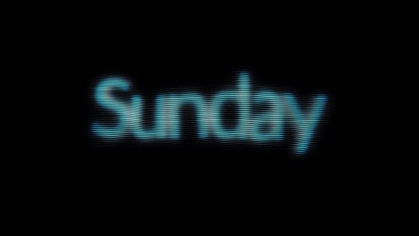 Den "söndag" grön text lysande på svart bakgrund, helg koncept, sömlös loop. Animation. En veckodag söndag på den gamla TV-skärmen med horisontella suddiga linjer. — Stockvideo