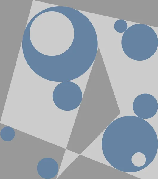Olika former illustration med cirklar, triangel och polygon i grå och blå färger. Geometrisk abstraktion med många slumpmässiga figurer. — Stockfoto