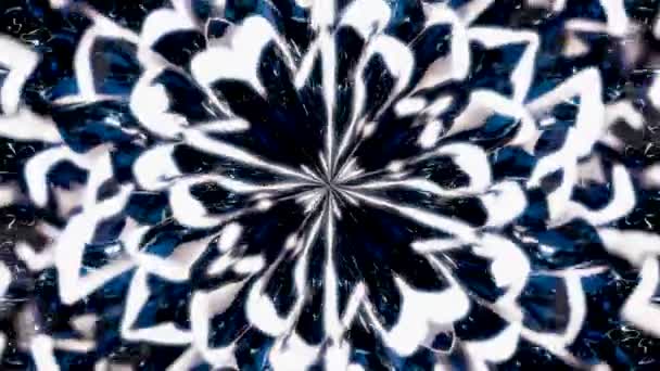 Abstrakte Schwarz-Weiß-Kaleidoskop Hintergrund. Animation. wunderschöne hypnotische Kaleidoskopbewegung, Drehung und Saugen in den Wirbel, monochrom. — Stockvideo