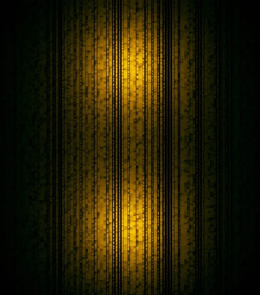 파란색 기하학적 배경과 황금 수직 곡선 선과 검은 색 배경에 두 개의 라이트 빔. 인쇄. 노란색과 ight 플레어의 볼록 한 줄무늬. — 스톡 사진