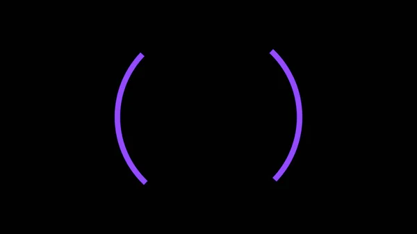 Streszczenie dwóch łuków kształcie linii neonowych poruszających się w kółko jeden po drugim na czarnym tle, bez szwu pętli. Animacji. Fioletowe pasy obracające się i tworzące okrąg. — Zdjęcie stockowe