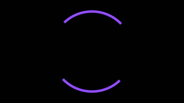 Abstraktní dvouklonově tvarované neonové čáry pohybující se v kruhu jeden po druhé na černém pozadí, bezešvé smyčce. Animace. Fialové pruhy otáčející se a tvořící kruh. — Stock fotografie
