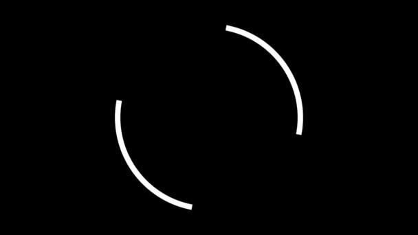 Rezumat două linii de neon în formă de arc care se deplasează într-un cerc unul câte unul pe fundal negru, buclă fără sudură. Animaţie. Dungi albe care se rotesc și formează un cerc, monocrom . — Videoclip de stoc