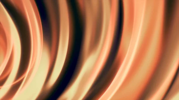 Ondas sedosas doradas abstractas que fluyen lentamente y brillan sobre un fondo negro. Animación. Rayas anaranjadas y amarillas en forma de arco suave que se mueven en las bengalas . — Foto de Stock