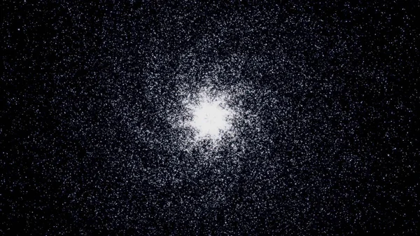 Abstrakt utrymme vitt damm med stjärnor på svart bakgrund. Animering. Glänsande galax med nebulosor roterande och transofrming i snurrande vacker spiral. — Stockfoto