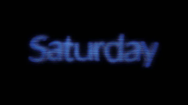 Black display board with neon Saturday front text glowing and blinking, days of week. Animation. Luminous and shimmering blue word Saturday on black background. — Stock Photo, Image