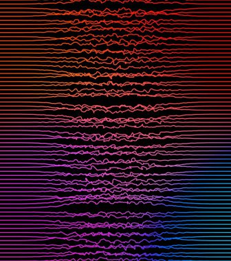 Renkli ses dalgaları, kıvrımlı çizgiler. Yazdır. Beyaz arkaplanda titreşen pembe dar çizgiler