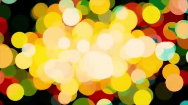 Soyut parlak parçacıklar, siyah arkaplan üzerinde parlak konfeti etkisi. Animasyon. Nefes kesici bulanık daireler kaotik bir şekilde uçuyor, kusursuz bir döngü..