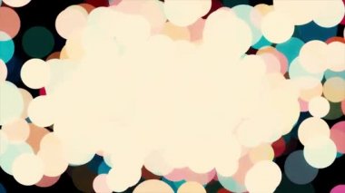 Pastel renklerin güzel daireleri koyu arkaplanda, pürüzsüz bir döngüde uçuyor. Animasyon. Soyut havai fişek etkisi, hareket eden parçacıklar.