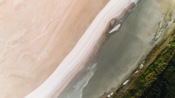 Вид зверху на мертве солоне море біля зеленої трави, краса природи. Постріл. Повітря для зеленого лугу біля сухого природного водосховища . — стокове відео