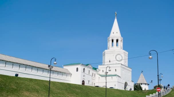 City Landmark. Stock footage. Muur en de toren van het Kremlin. Uitzicht op het Kremlin van de stad in de oude stad — Stockvideo