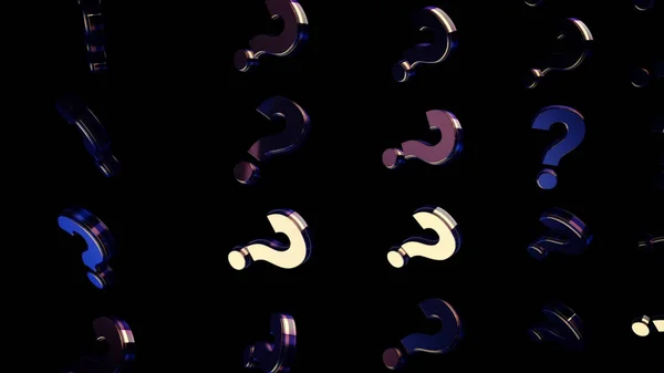 Abstract of moving question marks on black background. Animation. Moving background with mirrored question marks