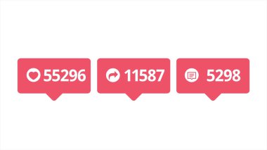 Animasyon hile sosyal ağlar. Animasyon. Kayıt veya video sosyal ağlarda popülerlik kazanıyor. Pembe işaretler sevdim, repost ve yorum sayıları artan