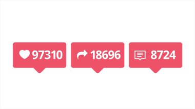Animasyon hile sosyal ağlar. Animasyon. Kayıt veya video sosyal ağlarda popülerlik kazanıyor. Pembe işaretler sevdim, repost ve yorum sayıları artan