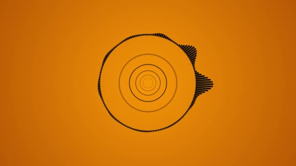 Abstraktes kreisförmiges Spektralwellendesign, schwarze Schwingungen auf orangefarbenem Hintergrund, nahtlose Schleife. Animation. abstrakte Visualisierung von Musik-Beat. — Stockvideo