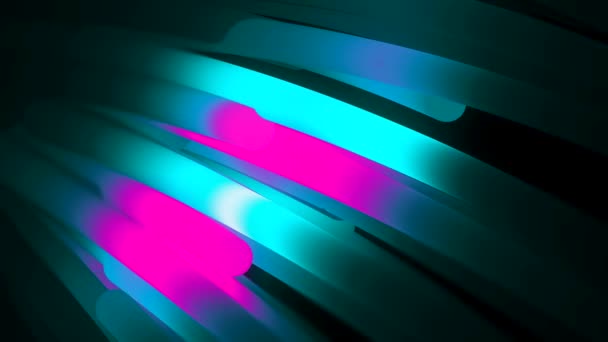 Abstraction of large multi colored neon straws floating on the black background and changing their color. Animation. Dynamic colorful animation on the black background — Stock Video