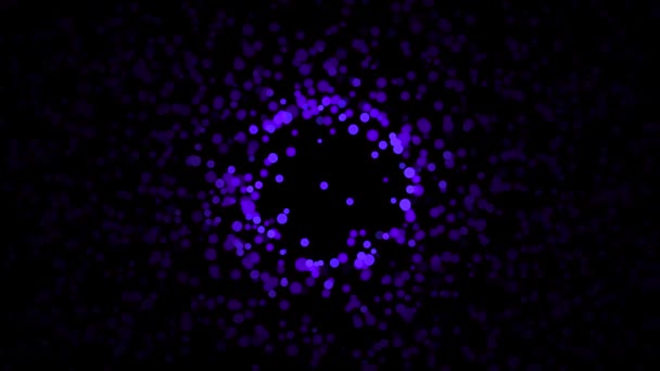 Όμορφη αφαίρεση μικρών πολύχρωμων σωματιδίων που κινούνται χαοτικά στο μαύρο φόντο. Κινούμενα σχέδια. Δυναμική πολύχρωμη κινούμενη εικόνα στο μαύρο φόντο — Αρχείο Βίντεο