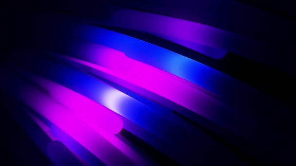 Abstraktion großer, mehrfarbiger Neon-Strohhalme, die auf dem schwarzen Hintergrund schweben und ihre Farbe ändern. Animation. dynamische bunte Animation auf schwarzem Hintergrund — Stockvideo