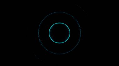 Siyah arkaplanda yanıp sönen ışık halkaları ve değişen renk döngüsü, kusursuz döngü. Animasyon. Genişleyen beyaz neon ışık halkalarıyla, optik etki.