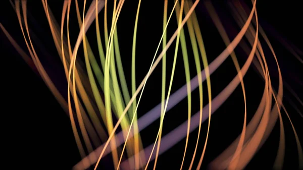 Abstract animation of blurred colorful neon lines and spirals intertwining rotating on the dark background. Animation. Abstract spiral rotating glow lines, computer generated background — ストック写真