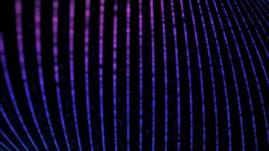 Siyah arka plan üzerinde çizgiler ve bulanık parçacıkların renkli neon kavisli spektrum soyutlama. Animasyon. Siyah arka plan üzerinde neon çizgilerin farklı akışı dijital arka plan