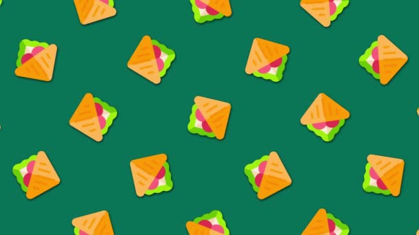 Fondo abstracto de sándwiches de dibujos animados con gran número de pequeños iconos de sándwiches animados. Animación. Hermosa animación de dibujos animados, gráficos abstractos en colores y estilo de moda . — Vídeo de stock