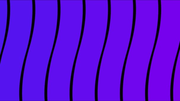Abstracción con líneas onduladas planas simples que se estrechan sobre fondo negro. Animación. Flexión de rayas azules, movimiento ondulado abstracto y superficie cambiante . — Vídeos de Stock