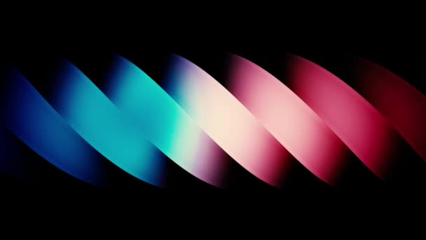 Abstract colorful pink and blue spiral of wide curved stripes moving on black background. Animation. Gradient spiral figure flowing from right to left, seamless loop. — Stock Video