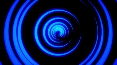 Siyah arka plan üzerinde renkli hareketli halkalar tarafından oluşturulan ışık neon tünel soyut animasyon. Animasyon. Farklı hızda dönen neon dairelerinin renkli soyutlama.