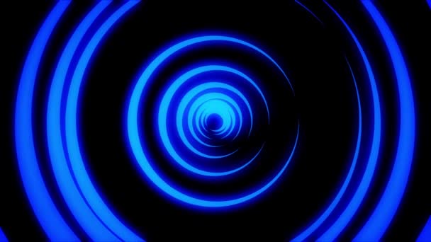 Abstract animation of light neon tunnel formed by colorful moving rings on black background. Animation. Colorful abstraction of neon circles rotating with different speed. — Stock Video