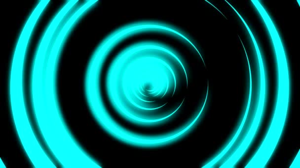 Abstract animation of light neon tunnel formed by colorful moving rings on black background. Animation. Colorful abstraction of neon circles rotating with different speed. — Stock Video