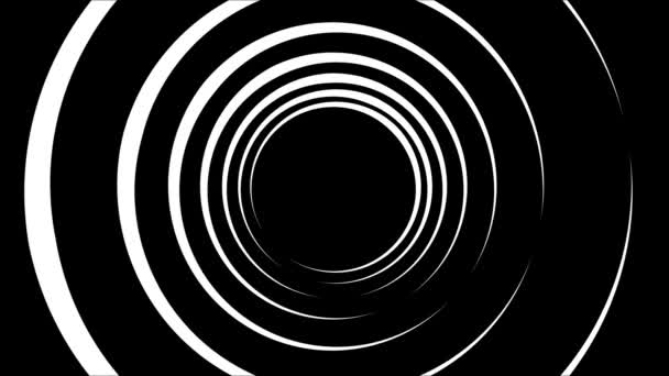 Animation abstraite du tunnel noir et blanc formé par des anneaux mobiles. Animation. abstraction noir et blanc de cercles tournant à une vitesse différente . — Video