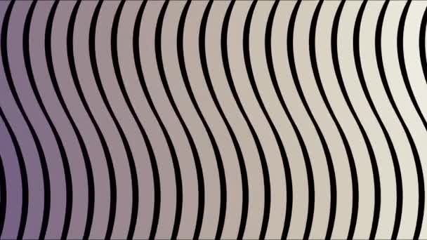 Abstraction de l'animation psychédélique en noir et blanc avec des rayures ondulées. Animation. Lignes ondulées plates simples s'étendant sur fond noir . — Video