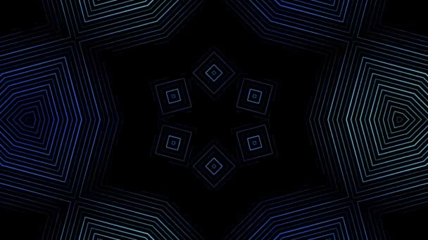 Abstracte animatie van sequentie veelkleurige grafische ornamenten patronen roteren op zwarte achtergrond. Animatie. Hypnotiserende Caleidoscoop met abstracte veelkleurige Neon graphics. — Stockvideo