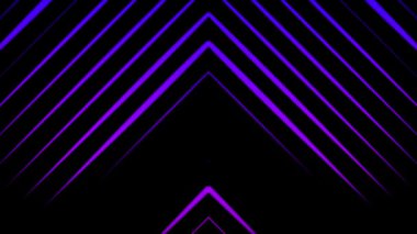 Siyah arka plan üzerinde hareket eden neon üçgenlerden oluşan çok renkli işaretçilerin animasyonu. Animasyon. Neon çok renkli geometrik şekiller ve çizgiler arka plan