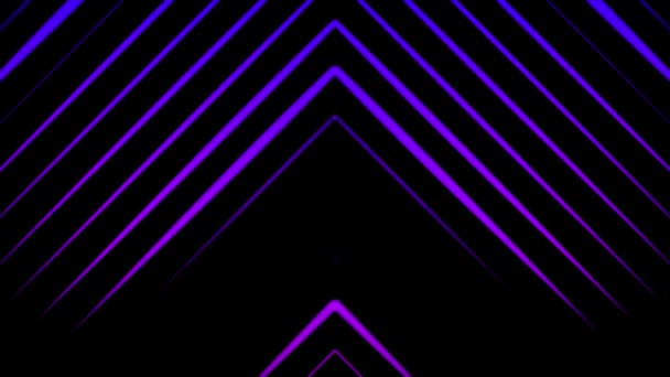 Animation de pointeurs multicolores composés de triangles néon se déplaçant vers le haut sur le fond noir. Animation. Néon formes géométriques multicolores et lignes de fond — Video